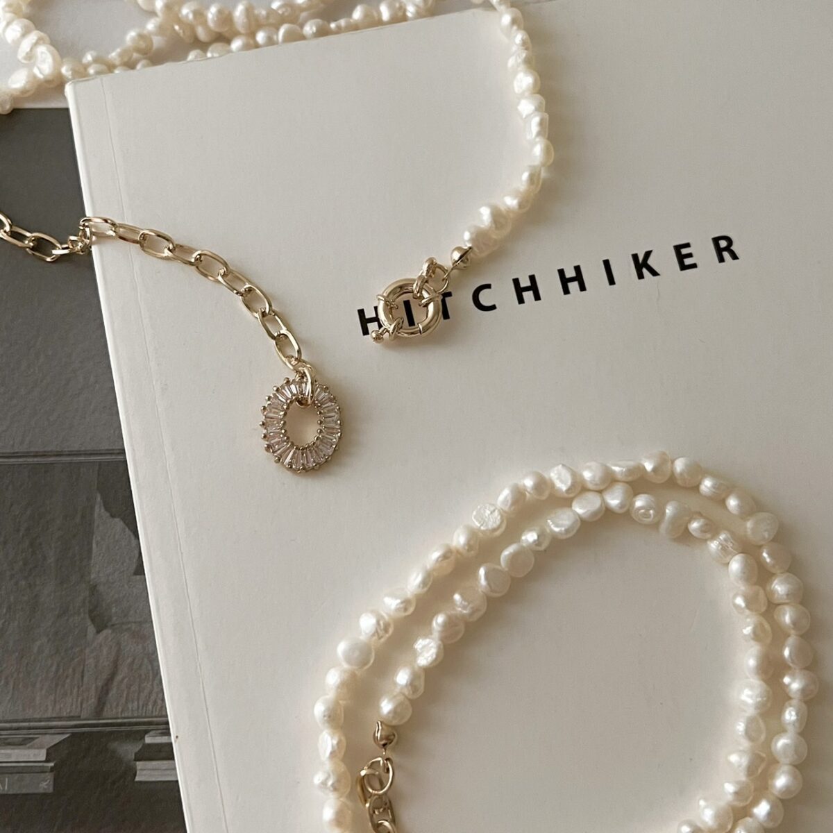 天然珍珠鑲鑽圈圈項鍊