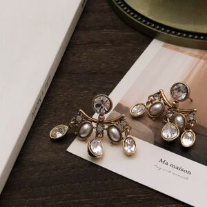 復古橢圓珍珠垂墜耳環