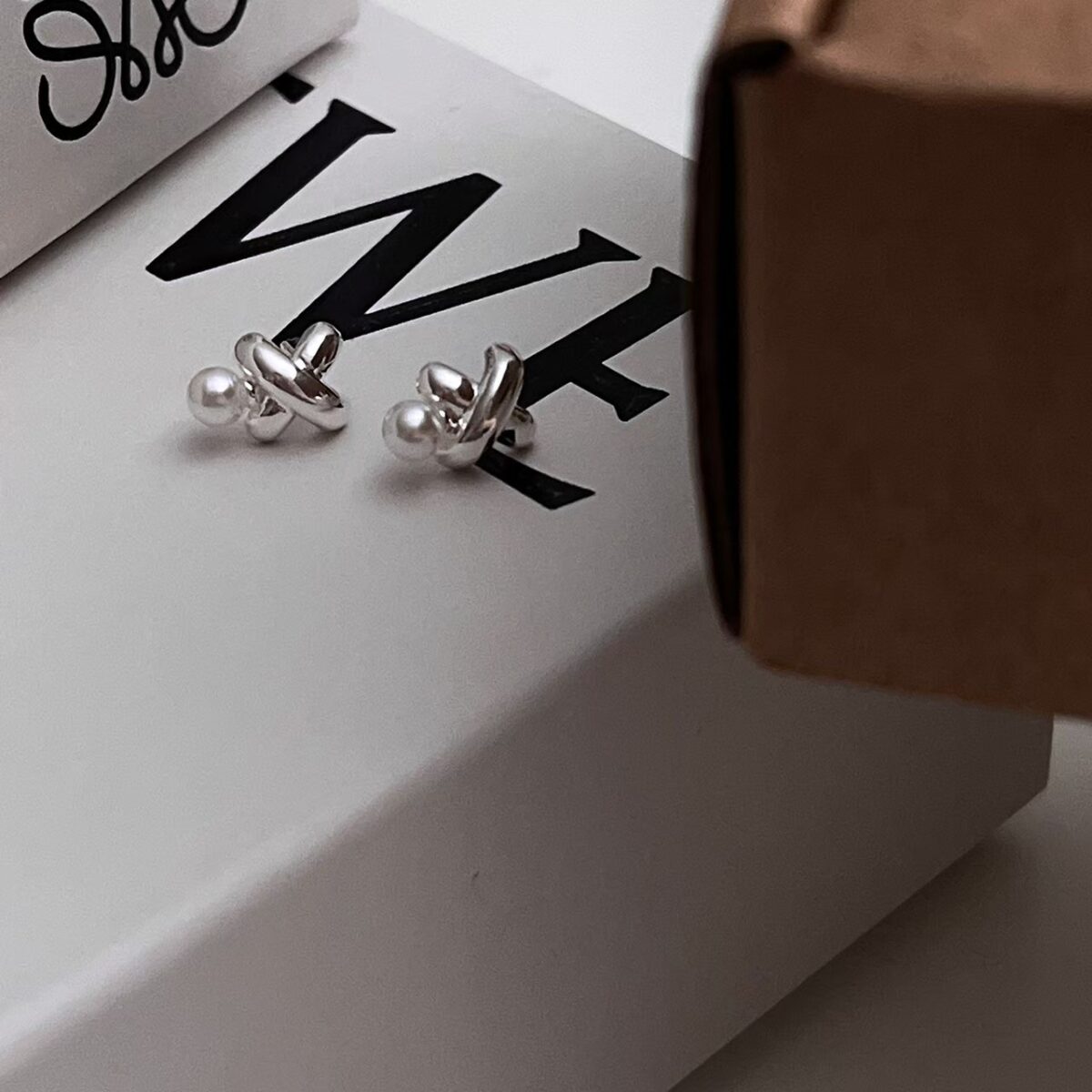 純銀叉叉珍珠耳環