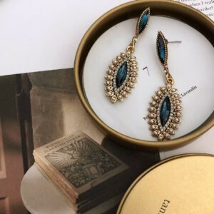 古藍點綴小珍珠垂墜耳環