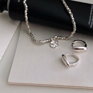 純銀橢圓易扣耳環