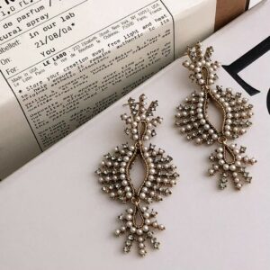 鏤空排列珍珠鑽耳環