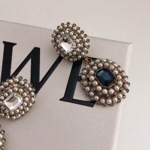 小珍珠鑽雙色耳環