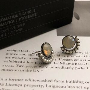 復古微透礦石珍珠耳環