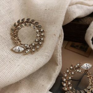 復古小珍珠鑽圈葉耳環