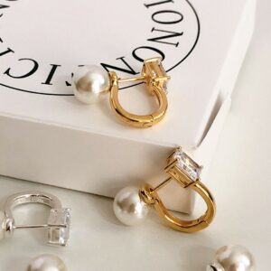 純銀珍珠鑽雙面易扣耳環