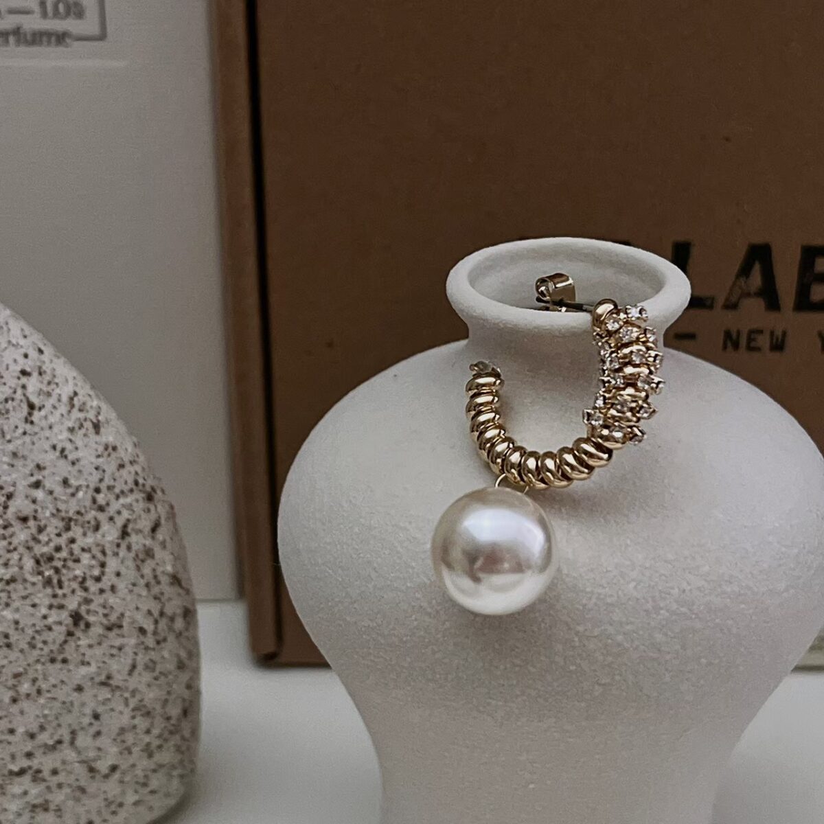 C型小鑽垂墜珍珠耳環