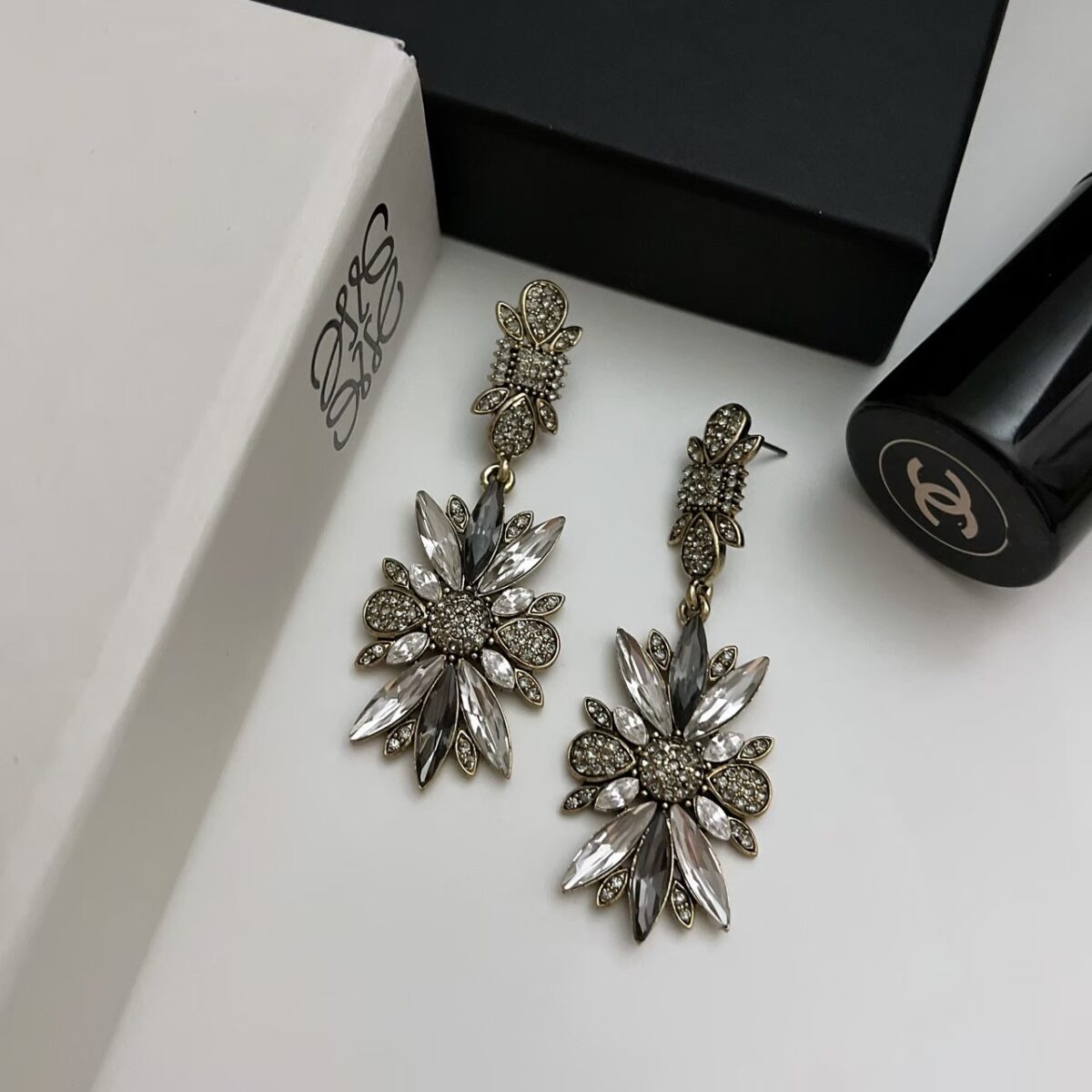 復古灰色系貓眼鑽耳環