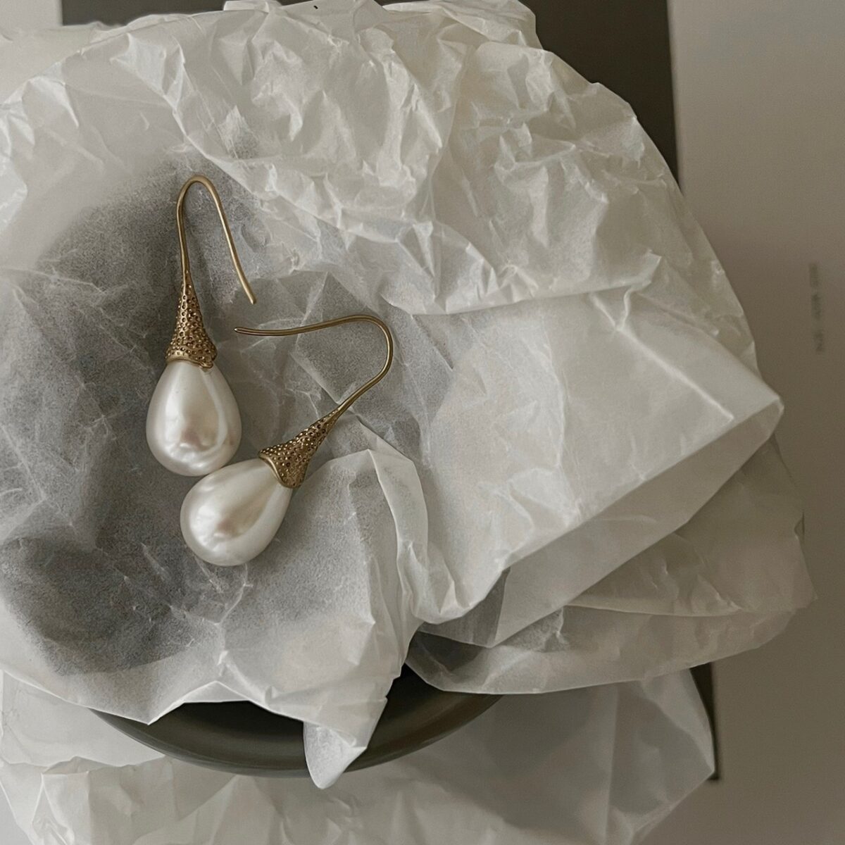 復古霧金珍珠耳環