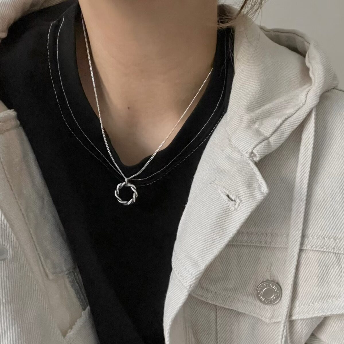 純銀麻花圈項鍊