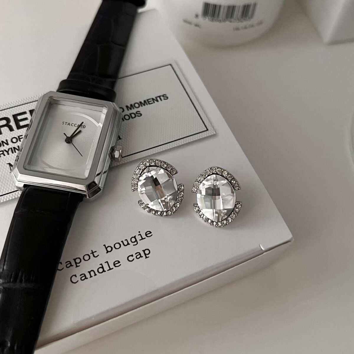 蛋形格紋鑽耳環