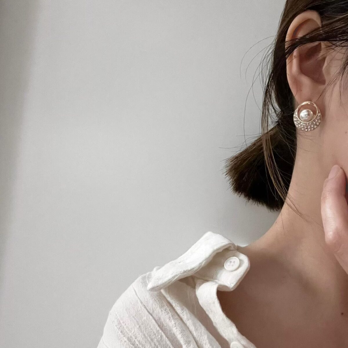 橢圓珍珠鑽耳環