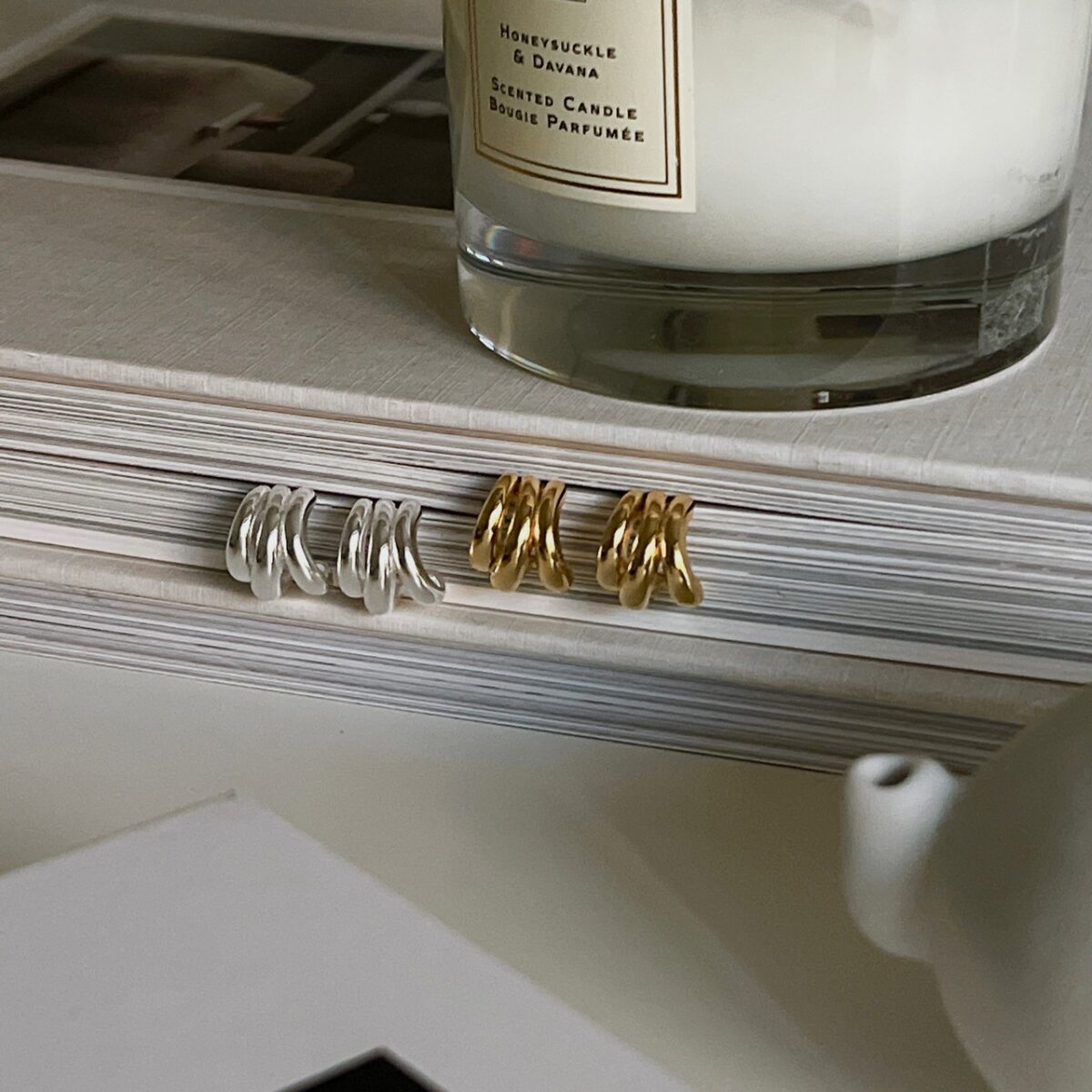 純銀胖線條耳環