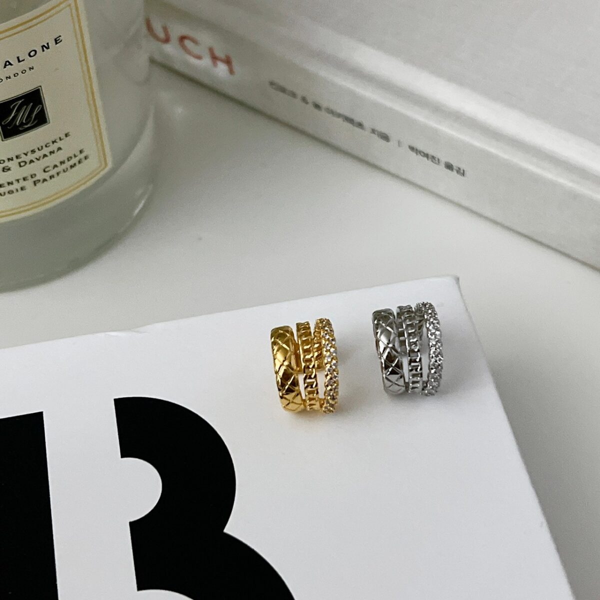 三層小鑽鍊條耳骨夾