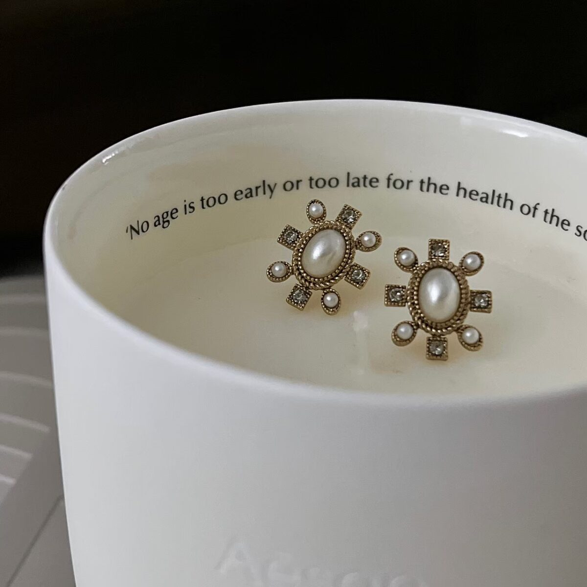 古典橢圓小珍珠/藍鑽耳環