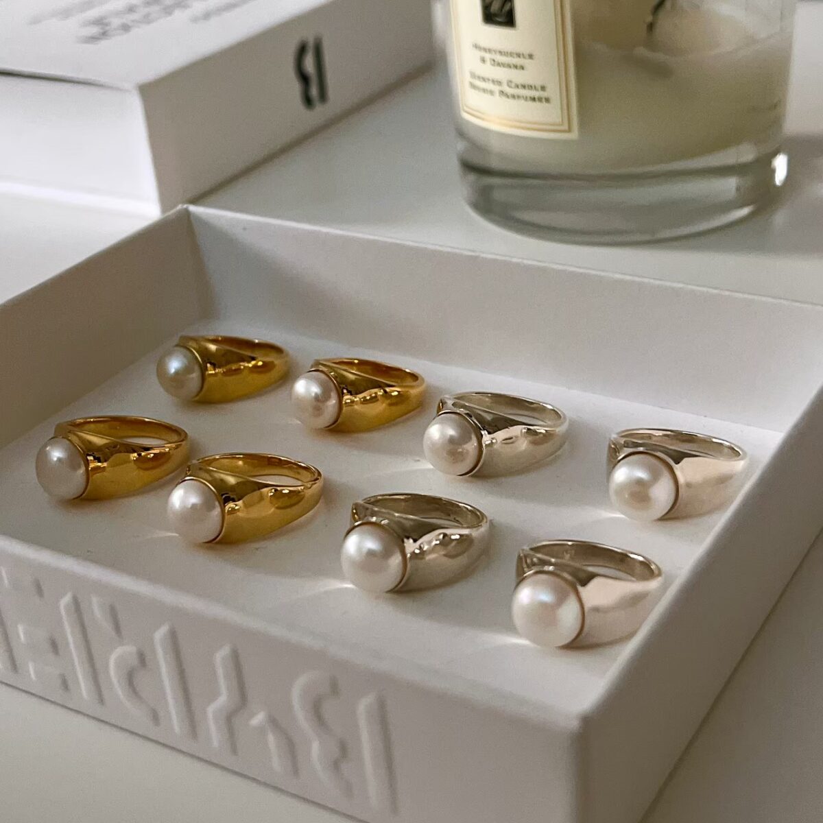 純銀珍珠寬版戒指