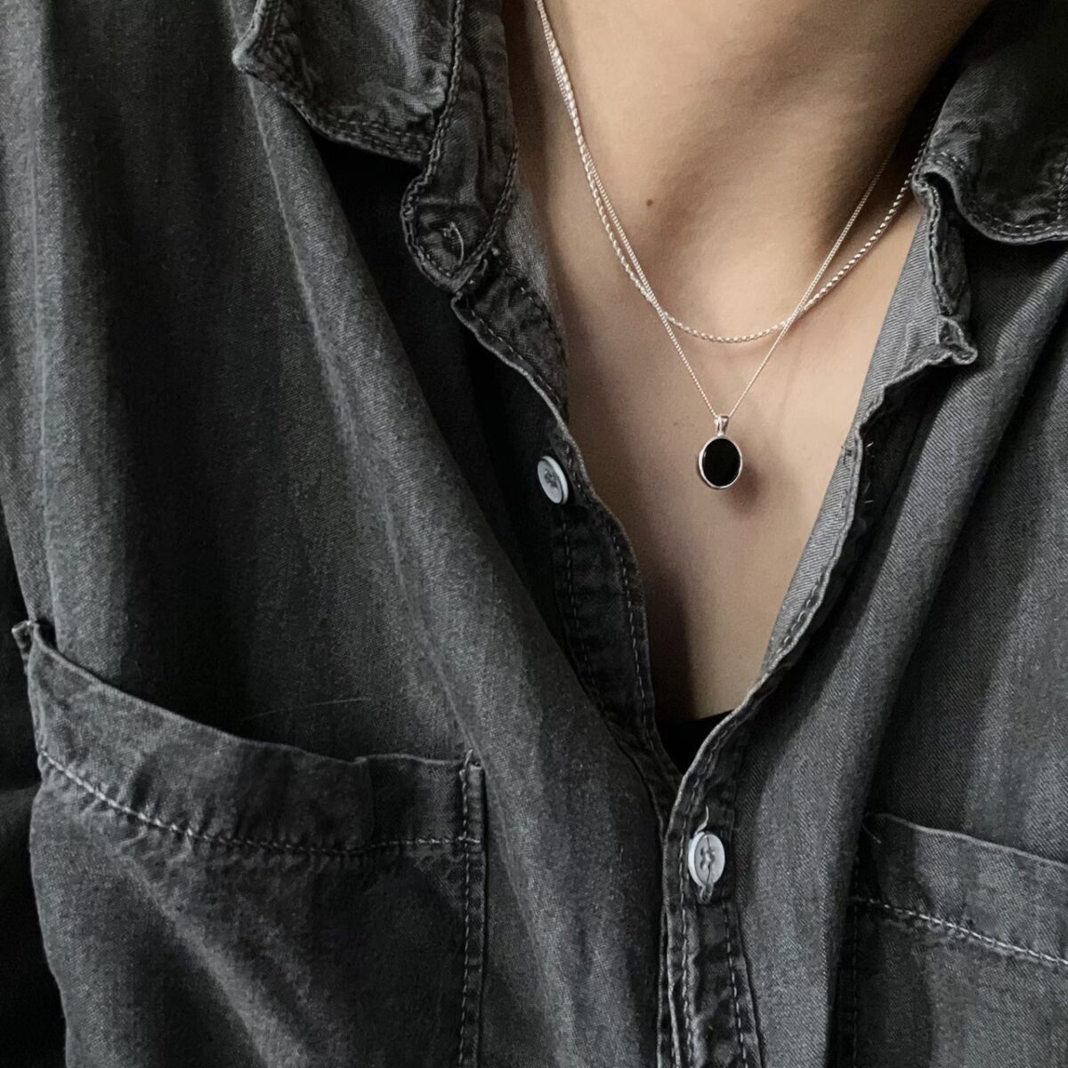 純銀橢圓黑瑪瑙項鍊