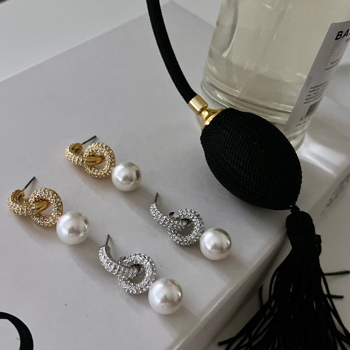 滿鑽圈圈珍珠耳環