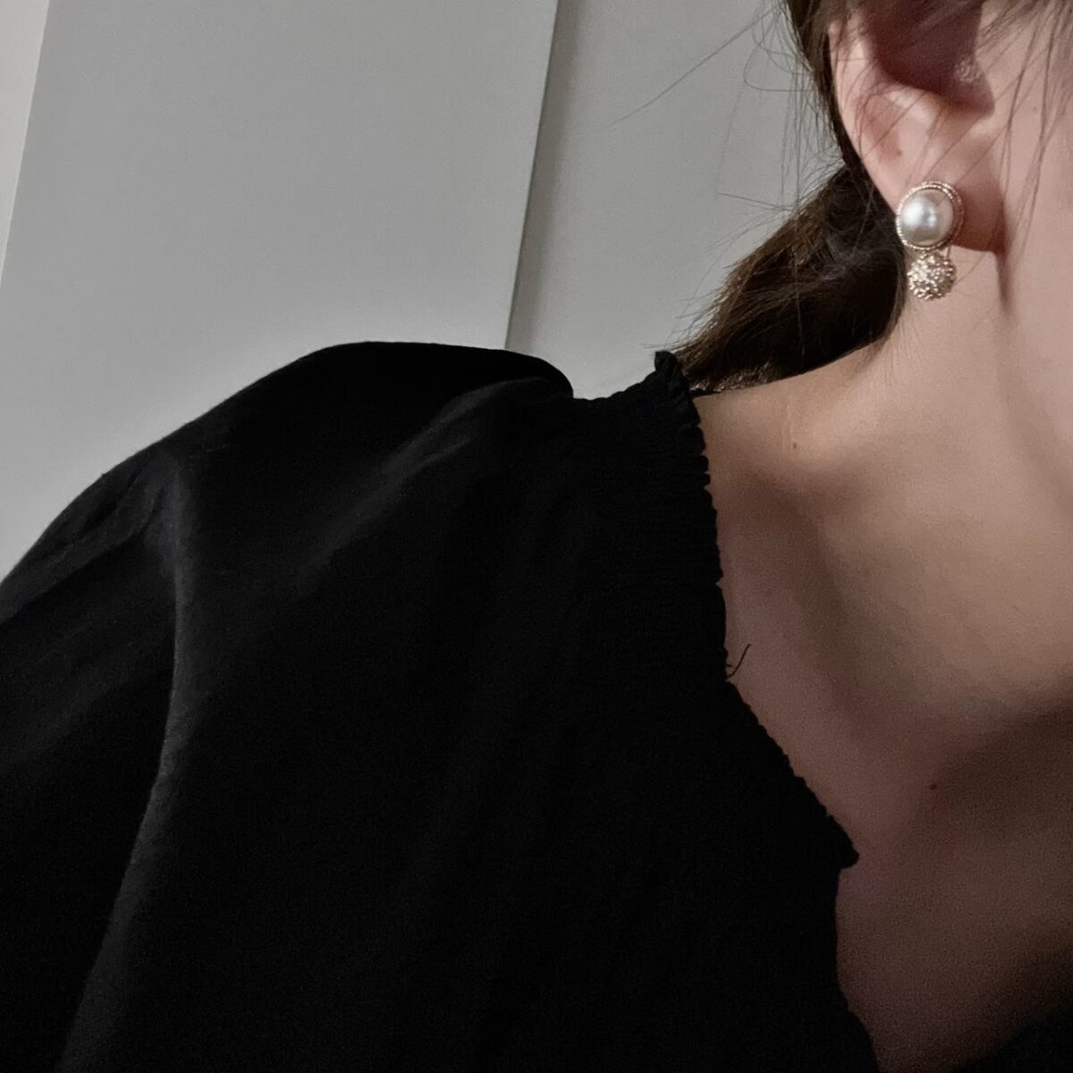 珍珠後掛小鑽球耳環