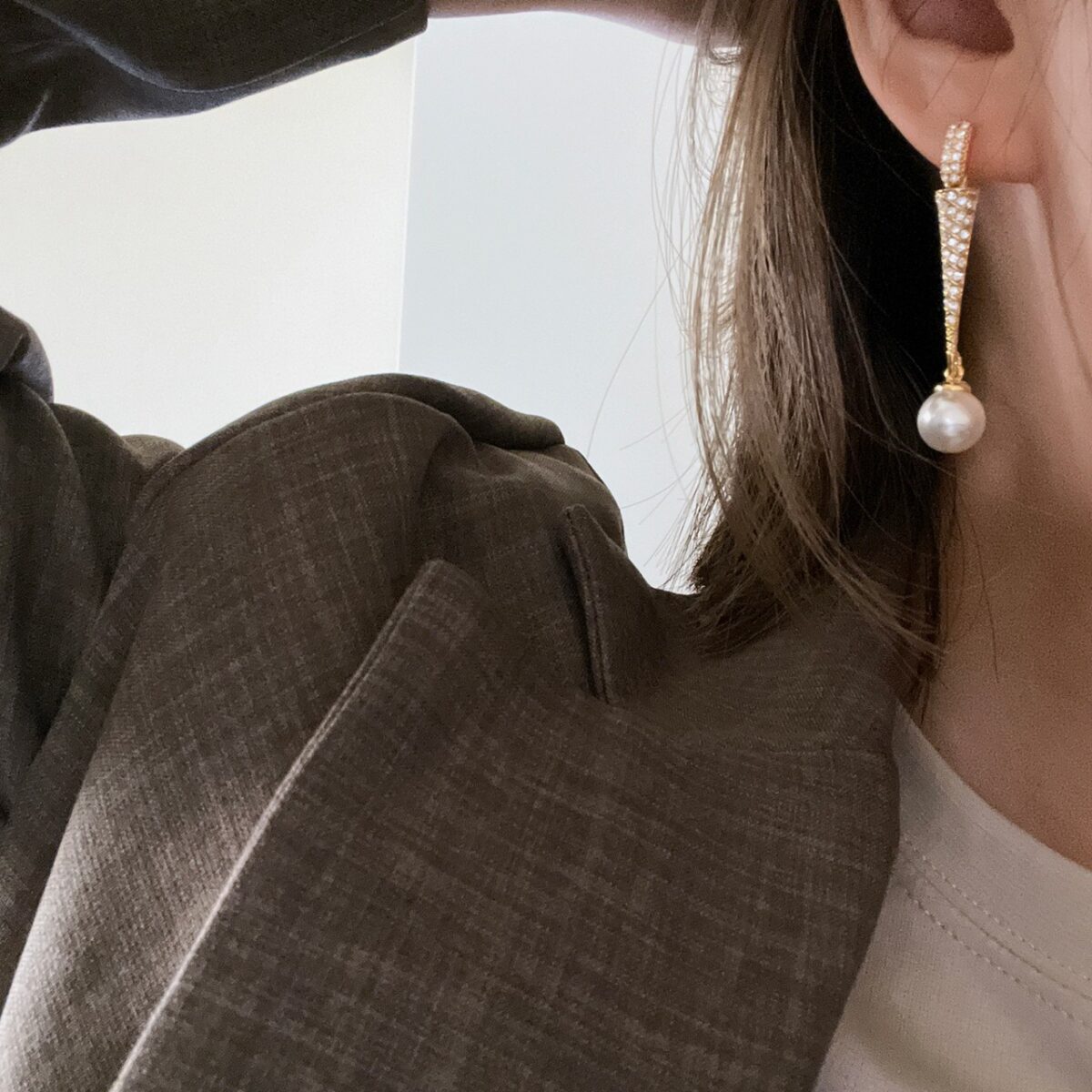漸變小鑽珍珠耳環