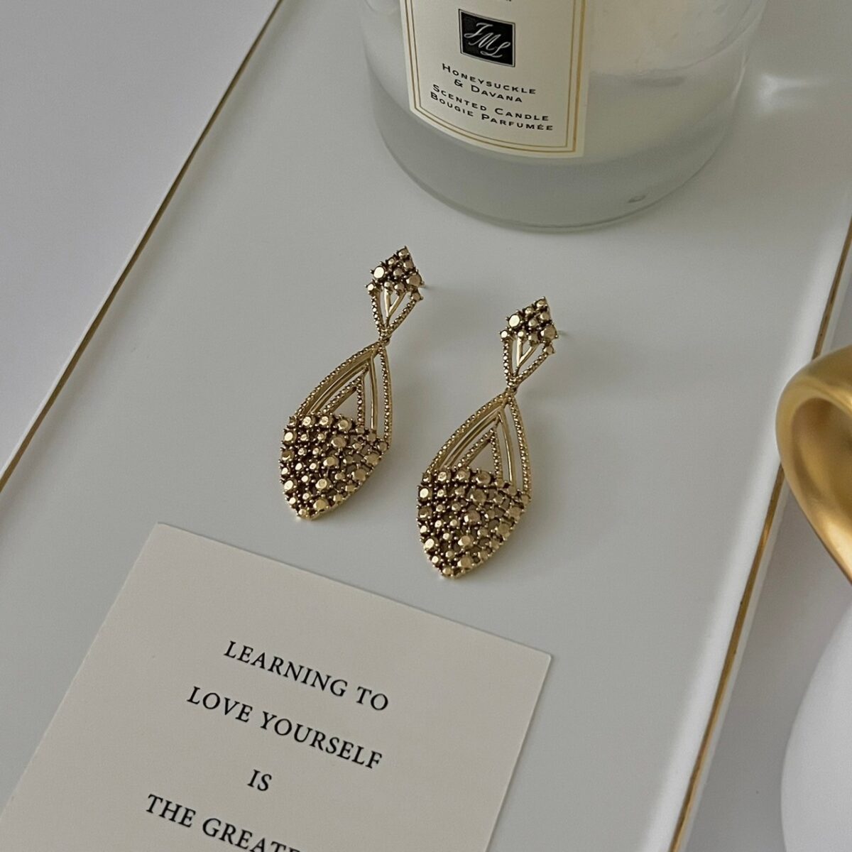 復古菱形半線條耳環