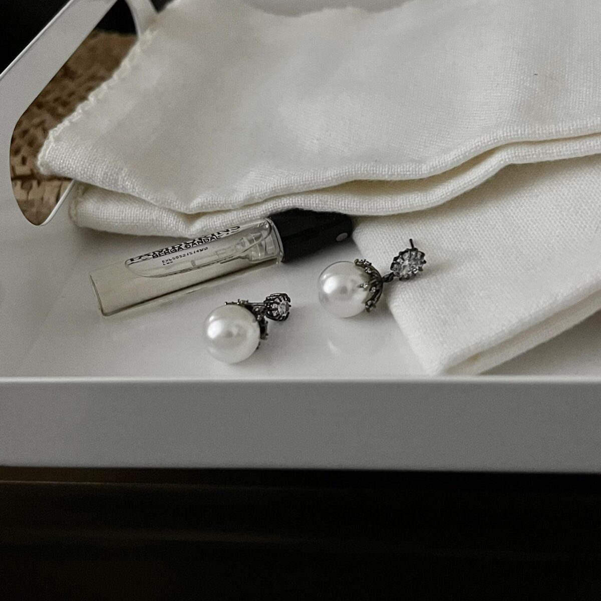 復古線條垂墜珍珠耳環