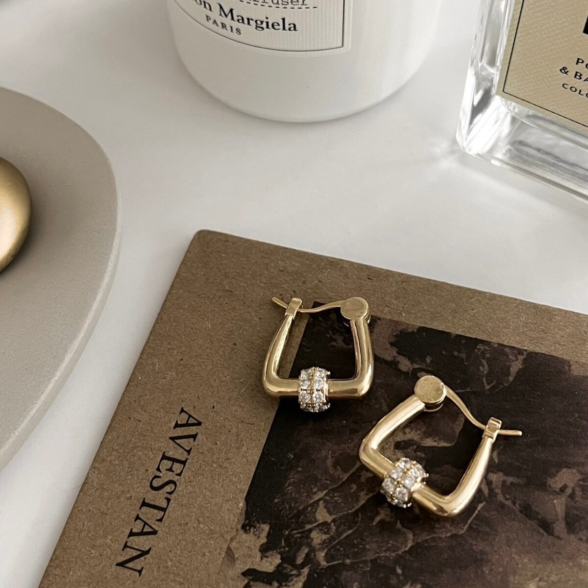 方框小圈鑽耳環