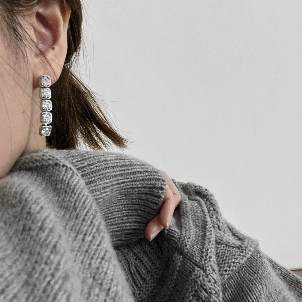 方塊鑽垂墜耳環