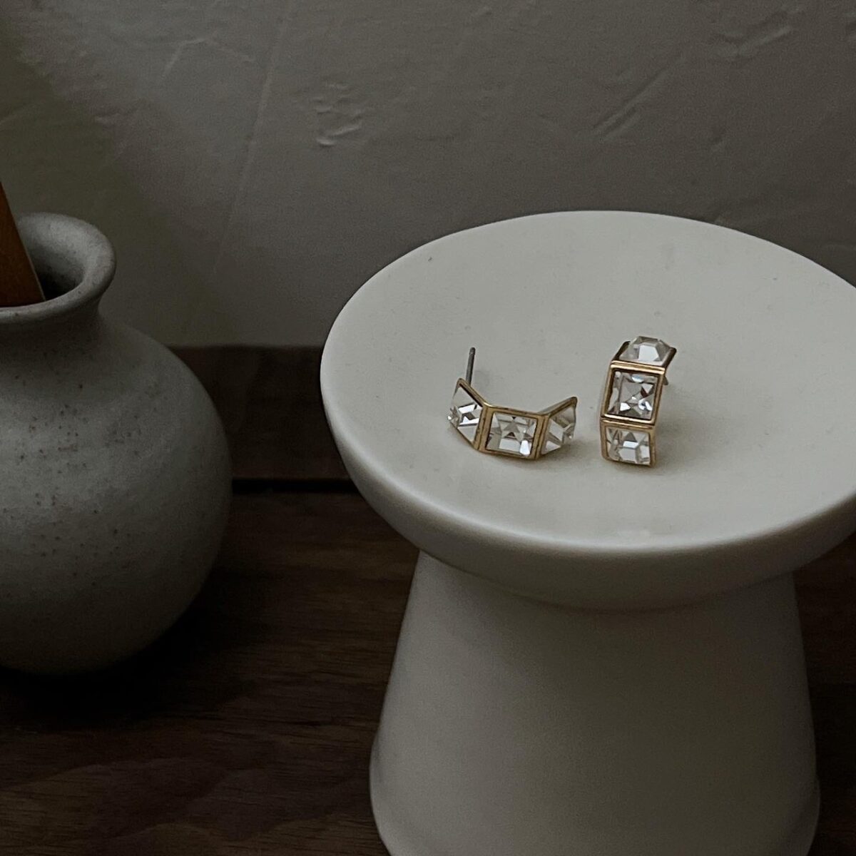 小方鑽曲面耳環