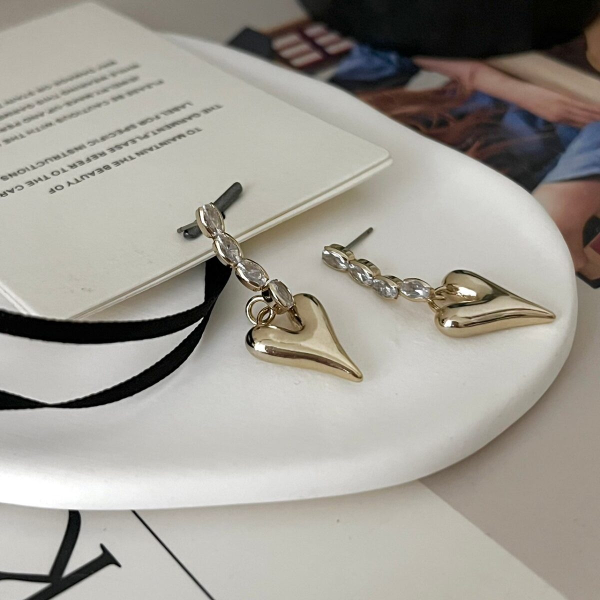 小鑽垂墜愛心耳環