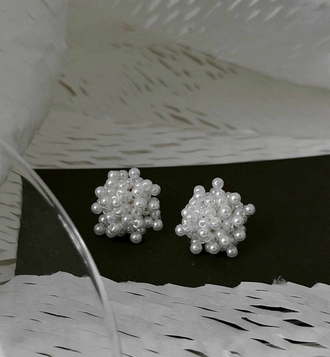 珍珠花球耳環